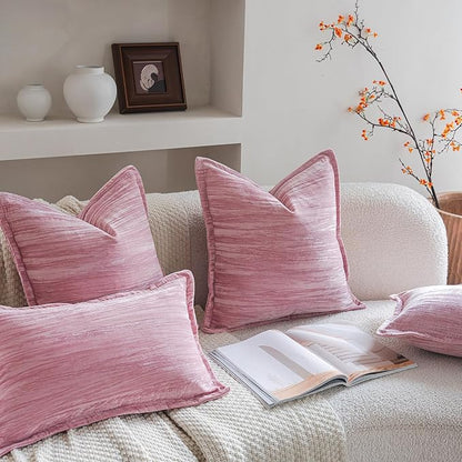 Neelvin Set of 2 Velvet Decorative Throw Pillow Covers 16x16 Inch Pink Modern Luxury Cushion Covers Textured Pillow Cases for Living Room Home Decor Couch Sofa