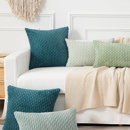 Kevin Textile Euro Sham Pillow Covers 28x28 Inch 2 Packs Soft Boho Striped Corduroy Decorative Throw Pillows for Living Room Couch Bed Sofa Rustic Farmhouse Home Decor 71x71cm Teal Blue