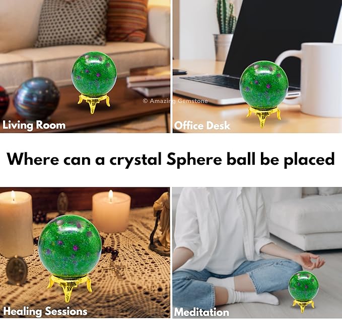 Amazing Gemstone Ruby Zoisite Crystal Ball with Stand - 1.5 Inches Crystal Sphere Meditation Balls for Witchcraft and Decorative Balls