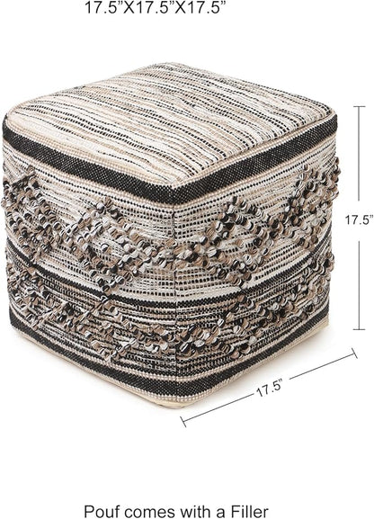 REDEARTH · Tufted Pouf Ottoman with Filler Textured Storage Cube Bean Bag Pouffe Footrest Living Room, Bedroom, Nursery, Indoor, Covered Patio; 100% Cotton (17.5"X17.5"X17.5", Black Jasper)