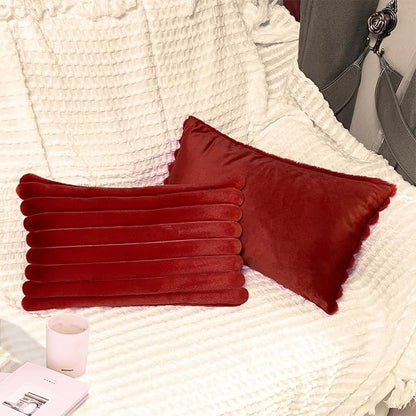2 Pack 12x20 Pillow Cover Velvet Pillow Covers, Faux Fur Oblong Throw Pillow Covers for Living Room Decorations Throw Pillow Case, Throw Pillow Cover Cushion Cover for Sofa Bedroom Car, Burgundy Red