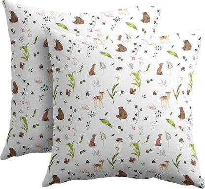 Neutral Spring Pillow Covers 20x20 Set of 2 Forest Throw Pillow Covers Rustic Pillowcase Linen Decoration Farmhouse Soft Decorative Plants Animals Cushion Case Couch for Indoor Outdoor Home Decor