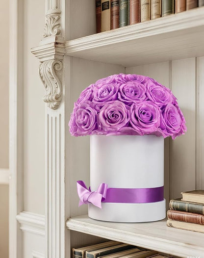 27 Forever Roses Dome in Luxury White Box, Eternal Real Roses Birthday Gifts for Women, Preserved Flowers for Delivery Prime, Anniversary, Valentine's Day, Mothers Day for Mom (Light Purple)