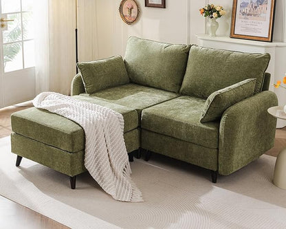 73'' Loveseat Sofa with Seats Storage, Modular Sectional Sofa with Movable Ottoman,Oversized Comfy Couches with Deep Seat,7.8'' Cushion,Couch for Living Room,Bedroom,Chenille,Green
