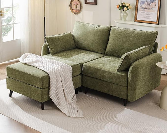 73'' Loveseat Sofa with Seats Storage, Modular Sectional Sofa with Movable Ottoman,Oversized Comfy Couches with Deep Seat,7.8'' Cushion,Couch for Living Room,Bedroom,Chenille,Green