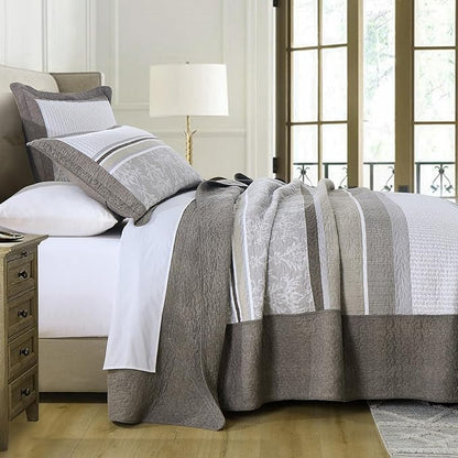 Oversized King Bedspread Quilt 120" x 120", 100% Cotton Lightweight Bed Spreads Coverlet Set Farmhouse Bedding Cover, 3 Piece, Brown/Gray/Beige