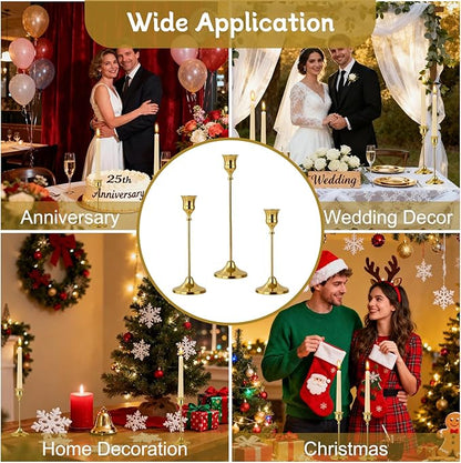 Candlestick Holders 6pcs Gold Candle Holders, Brass Metal Taper Candle Holders, Vintage Modern Decorative Centerpiece Candle Sticks Holder Decor for Table Mantel Wedding Party Housewarming Gift