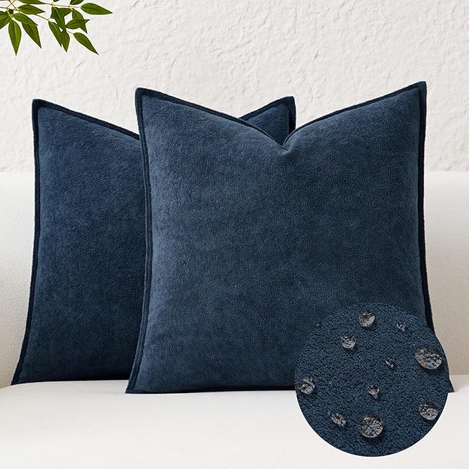 Kevin Textile Waterproof Decorative Pillow Covers Navy Blue 24x24 Inch Pack of 2 Soft Boucle Textured Euro Pillowcases Elegant Accent Pillows for Couch Sofa Chair Bed Home Decor Indoor Outdoor