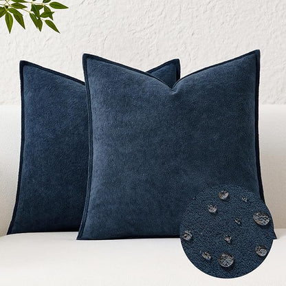 Kevin Textile Waterproof Decorative Pillow Covers Navy Blue 24x24 Inch Pack of 2 Soft Boucle Textured Euro Pillowcases Elegant Accent Pillows for Couch Sofa Chair Bed Home Decor Indoor Outdoor