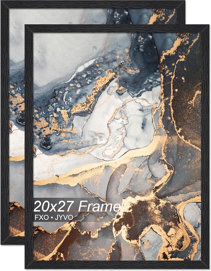 Engineered Wood 20 x 27 Frame Set of 2, Black Picture Frame for 20x27 Inch Poster Puzzle Photo, Light Weight 20by27 Poster Frame with Wood-grain for Wall - 2 Pack/Black/20 x27