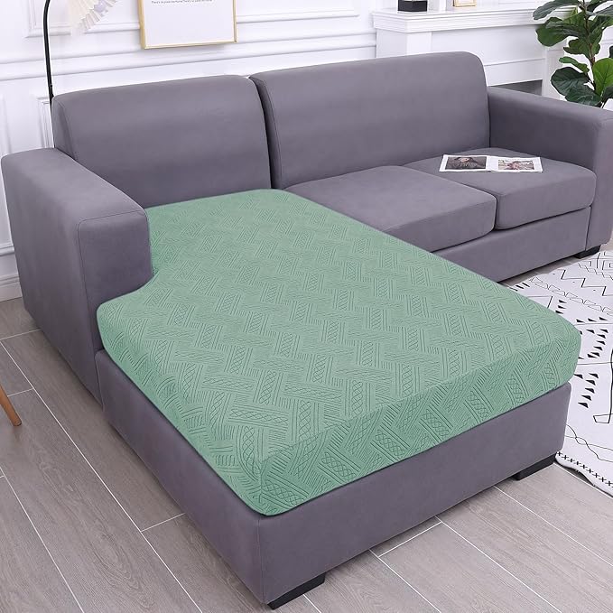 hyha Couch Cushion Covers, Stretch Sofa Seat Cushion Slipcover, Sectional Couch Covers L Shape with Elastic Bottom for Sectional Sofa(Chaise, Green)