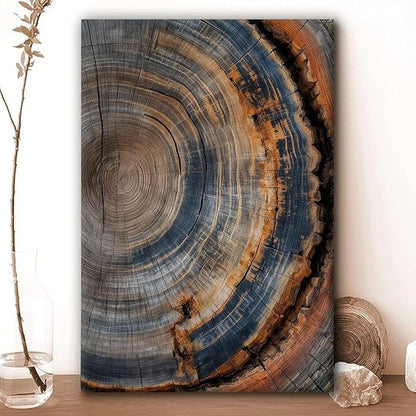 IBHJSART Framed Tree Ring Canvas Wall Art Vintage Colorful Wood Stump Painting Prints Modern Minimalist Pictures Neutral Nature Rustic Farmhouse Decor Living Room Bedroom Bathroom Office
