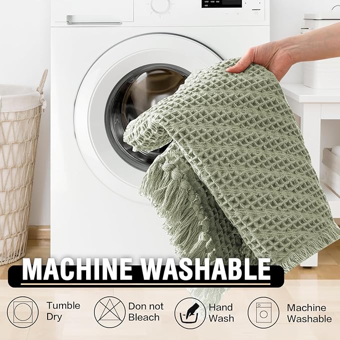 H.VERSAILTEX Waffle Bath Runner Rug Long Bath Mat Super Absorbent Boho Bath Rugs Non Slip Bath Runner for Bathroom Floor Machine Washable Dry Fast Bathroom Rugs with Tassels, 24" x 60", Sage