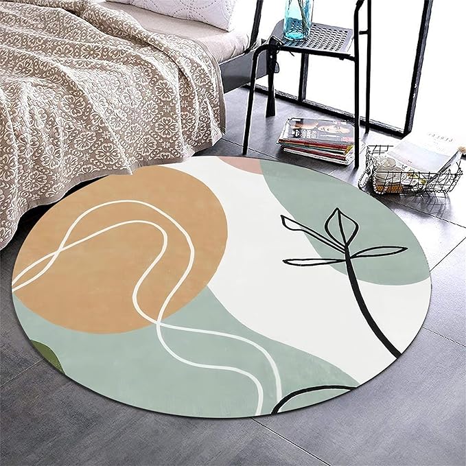 Round Area Rug, 3.3ft, Soft Modern Abstract Round Rug, Non-Slip Machine Washable Round Bathroom Mat, Mid-Century Simple Rug, Suitable for Living Room Bedroom Bedside Bathroom Entrance Mat
