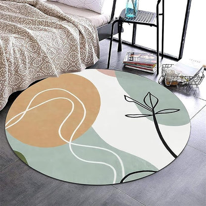 Round Area Rug, 4ft, Soft Modern Abstract Round Rug, Non-Slip Machine Washable Round Bathroom Mat, Mid-Century Simple Rug, Suitable for Living Room Bedroom Bedside Bathroom Entrance Mat