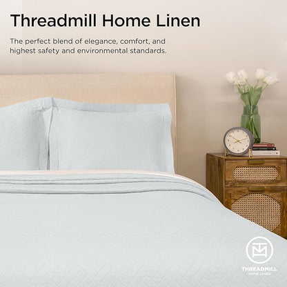 Threadmill Luxury Cotton Blankets for King Size Bed | All-Season Cozy 100% Cotton Blanket | Criss Cross Jacquard Soft Lightweight Coverlet, fits California King Size Bed, 104x92 | Light Blue