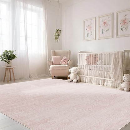 Nursery Rug Pink Boho Washable Abstract Cuquette Rug for Bedroom Aesthetic,8x10,Light Pink