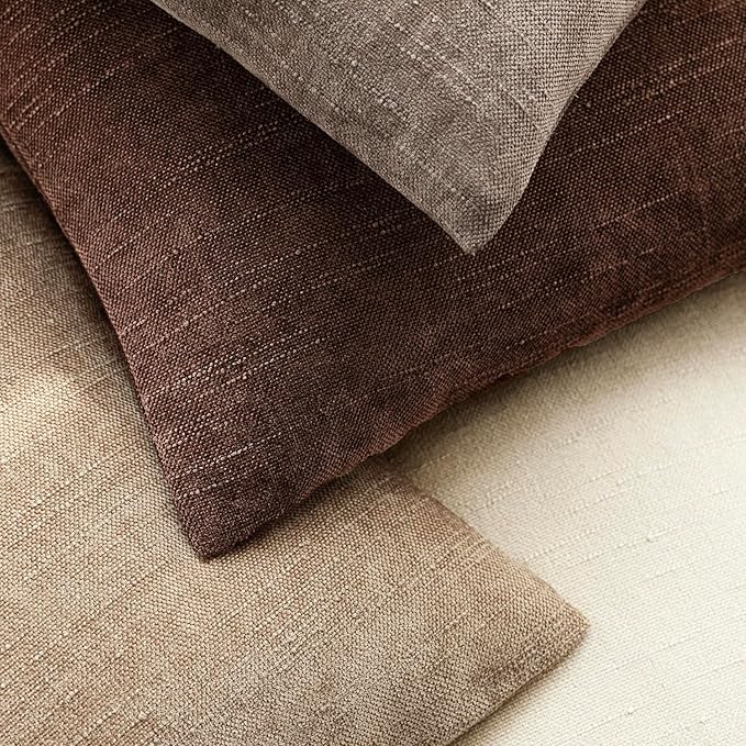 Foindtower Pack of 2 Soft Textured Chenille Throw Decorative Pillow Covers Square Accent Solid Cushion Cover Cozy Neutral Farmhouse Pillow Case for Couch Sofa Bedroom Living Room 26x26 Inch,Red Brown