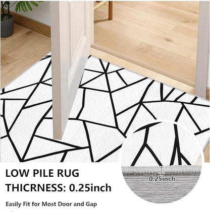 White and Black Rug - Black and White Rug, Geometric Area Rugs 7x10, Modern Abstract Rugs for Living Room Bedroom, Irregular Polygon Carpet Washable Non Slip Home Decor