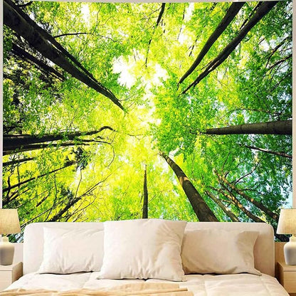 Onivein Green Forest Tapestry Nature Tapestry Ceiling Tree Sunlight Landscape Tapestries for Bedroom Living Room Office Classroom Decor 60 x 50 Inches
