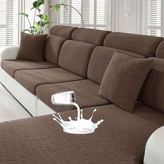 MAXIJIN Waterproof Couch Cushion Covers Stretch Sofa Seat Slipcovers Washable，Sectional Outdoor Cushion Covers with Elastic Bottom for Dogs Pets Kids (1 Pc Sofa Cushion Cover, Light Coffee)