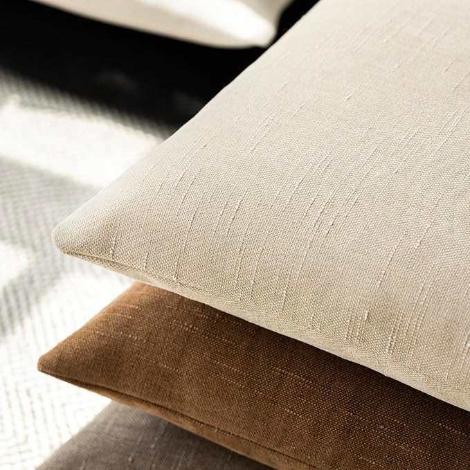 Foindtower Pack of 2 Soft Textured Chenille Throw Decorative Pillow Covers Square Accent Solid Cushion Cover Cozy Neutral Farmhouse Pillow Case for Couch Sofa Bedroom Living Room 26x26 Inch, Beige