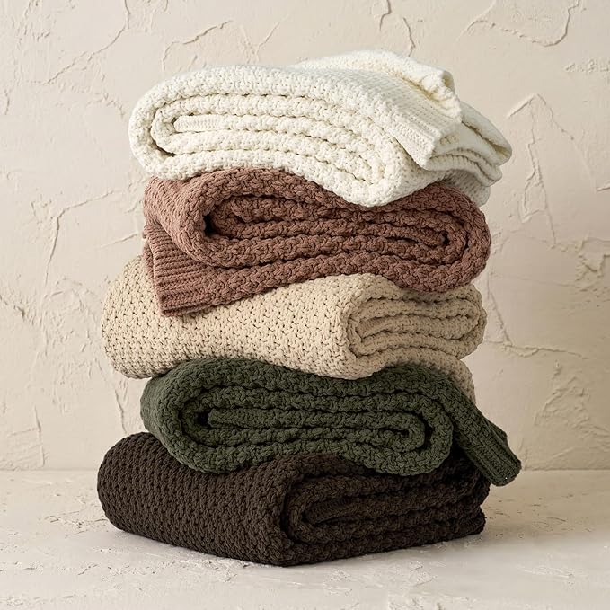 EVERGRACEHOME Chunky Chenille Knit Throw Blanket for Couch, Soft Luxurious Moss Stitch Blankets for Bed, Cozy Decorative Farmhouse Knitted Throws for Sofa, Terracotta Clay, 60" x 80"