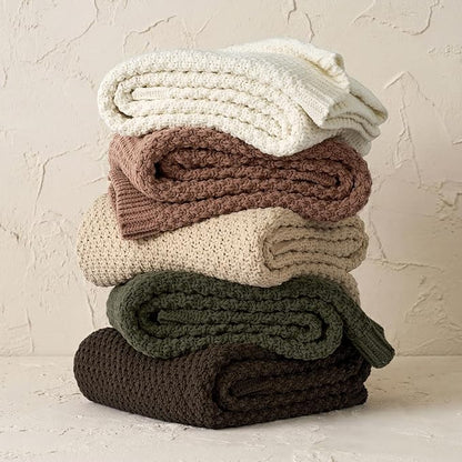 EVERGRACEHOME Chunky Chenille Knit Throw Blanket for Couch, Soft Luxurious Moss Stitch Blankets for Bed, Cozy Decorative Farmhouse Knitted Throws for Sofa, Terracotta Clay, 60" x 80"