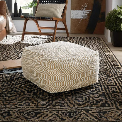 Signature Design by Ashley Adamont Casual Handwoven Geometric Pouf, Beige & White