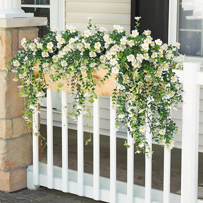 RECUTMS Artificial Flowers for Outdoors Fake Hanging Flowers Plants 4 Pcs UV Resistant Silk Daisy Flower Realistic Faux Trailing Vine for Wall Yard Porch Balcony Indoor Outdoor Planters (White)
