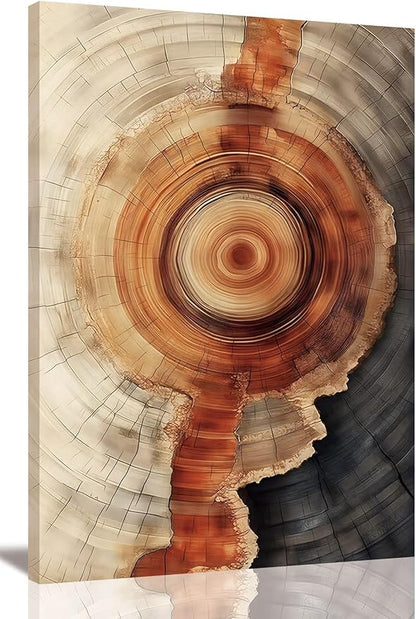 IBHJSART Framed Tree Ring Canvas Wall Art Vintage Colorful Wood Stump Painting Prints Modern Minimalist Pictures Neutral Nature Rustic Farmhouse Decor Living Room Bedroom Bathroom Office