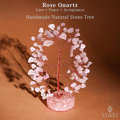 Crystal Tree for Home and Office Decor, Rose Quartz Chakra Healing Stones Handmade Feng Shui Tree of Life for Positive Energy, Money, Good Luck, Christmas Decor, Birthday Gifts for Women, Mom