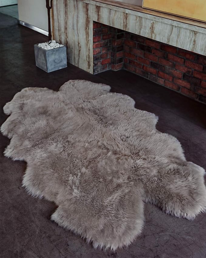 WaySoft New Zealand Sheepskin Area Rug – Genuine Fluffy Wool, Multiple Sizes, Bedroom or Living Room Decor(4ft x 6ft,Grey Beige)