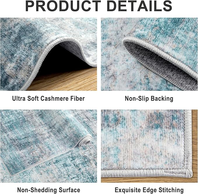 Area Rugs 10x12 Living Room - Washable Rug Modern Abstract Soft Large Neutral Non-Slip Carpet Indoor Floor Thin Carpets for Bedroom Dining Room Farmhouse Nursery Home Office Green