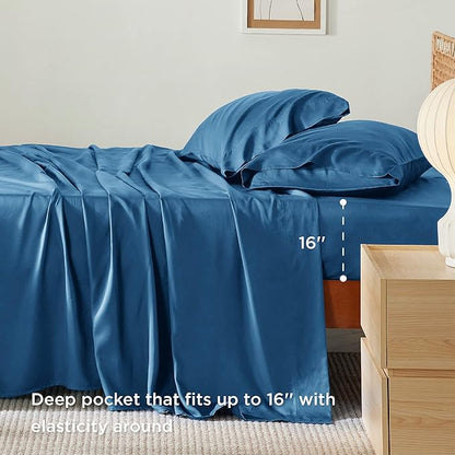 Bedsure King Size Sheets Set, Cooling Sheets for Hot Sleepers, Rayon Derived from Bamboo, Breathable & Soft, Deep Pocket Up to 16 Inches, Hotel Luxury Silky Bedding, Teal