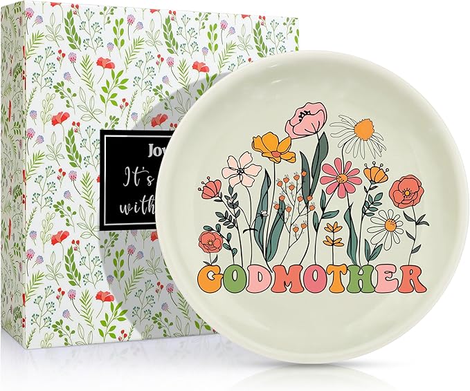 JoycuFF Godmother Proposal Gift Gifts Will You Be My Godmother Ceramic Trinket Jewelry Dish Gifts for Birthday Christmas