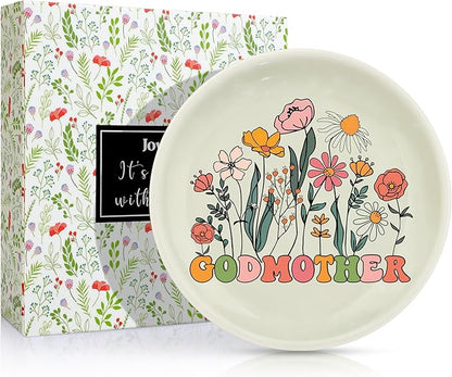 JoycuFF Godmother Proposal Gift Gifts Will You Be My Godmother Ceramic Trinket Jewelry Dish Gifts for Birthday Christmas