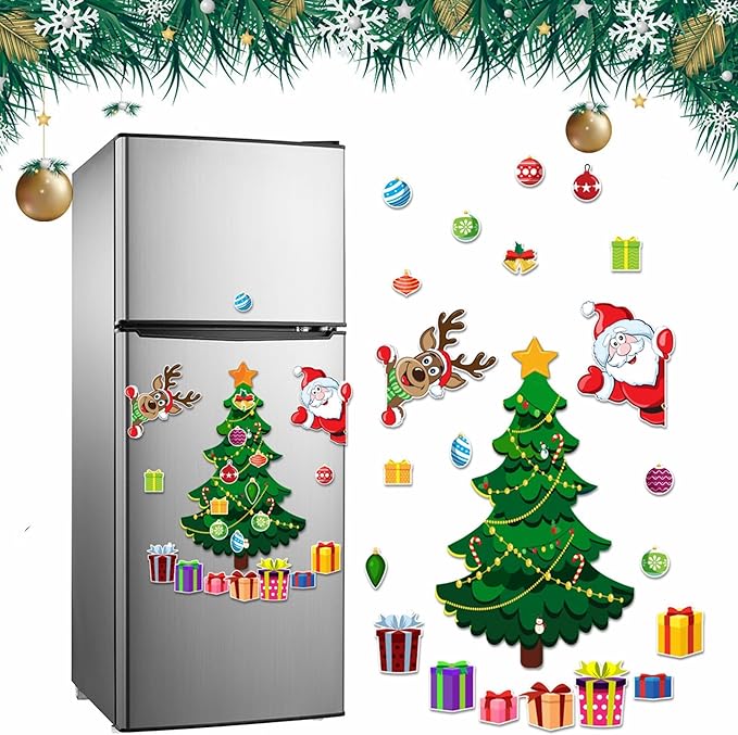 Magnetic Christmas Tree for Refrigerator, Soft Magnetic Ornaments Set, Reusable Holiday Decor for Kids & Family, Fun Xmas Decoration for Home, Kitchen, Office
