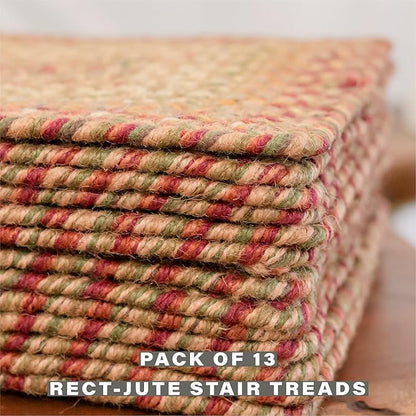Homespice Harvest Jute Braided Stair Tread, Warm Country Decor, Set of 13, Multicolor 8x28 Rectangle Rugs for Stairs - Easy to Clean, Tightly Stitched and Durable