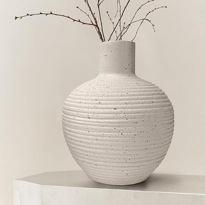 Oakrain Large Flower Vase with Groove Texture, 13" Tall Floor Vase, Narrow-Mouth Handcrafted Decorative Centerpiece for Modern Home Decor