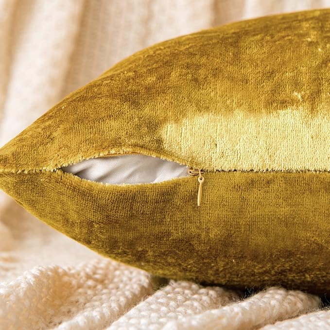EMEMA Fall Bright Gold Velvet Throw Pillow Covers 20x20 Inch Set of 2 Decorative Square Pillowcase Soft Solid Cushion Case for Couch Sofa Bed Bedroom Livingroom