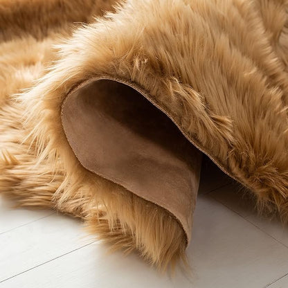 SAFAVIEH Faux Sheep Skin Collection 2'6" x 8' Camel FSS115E Silken Glam 2.35-inch Thick Runner Rug