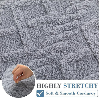 3 Pcs Jacquard Couch Cushion Covers for Sofa Stretch Plush Soft Seat Cover Washable Sofa Slip Covers with Elastic Bottom Modern Boho Furniture Protector for Sectional Slipcovers(Light Gray)