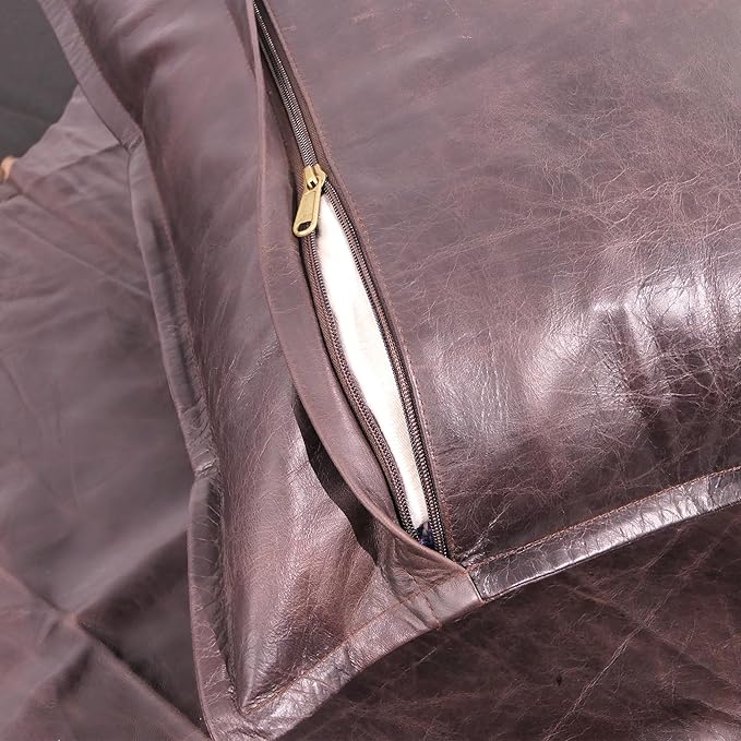 LL LEATHER LOVERS Lambskin Leather Pillow Cover - Sofa Cushion Case - Decorative Throw Covers for Living Room & Bedroom, 14x14 Inches - Dark Brown Box Pack of 1