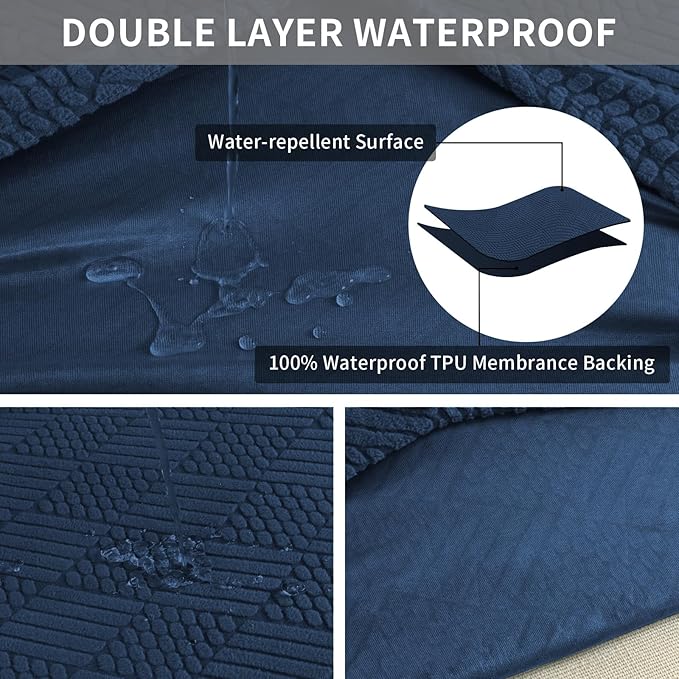 Easy-Going Waterproof Couch Cushion Covers for Couches and Sofas, Stretch Jacquard Sofa Seat Cover Replacement for Dogs, Pets & Kids, Durable Furniture Protector for Sofa Cushions, Navy Blue