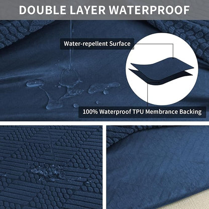 Easy-Going Waterproof Couch Cushion Covers for Couches and Sofas, Stretch Jacquard Sofa Seat Cover Replacement for Dogs, Pets & Kids, Durable Furniture Protector for Sofa Cushions, Navy Blue