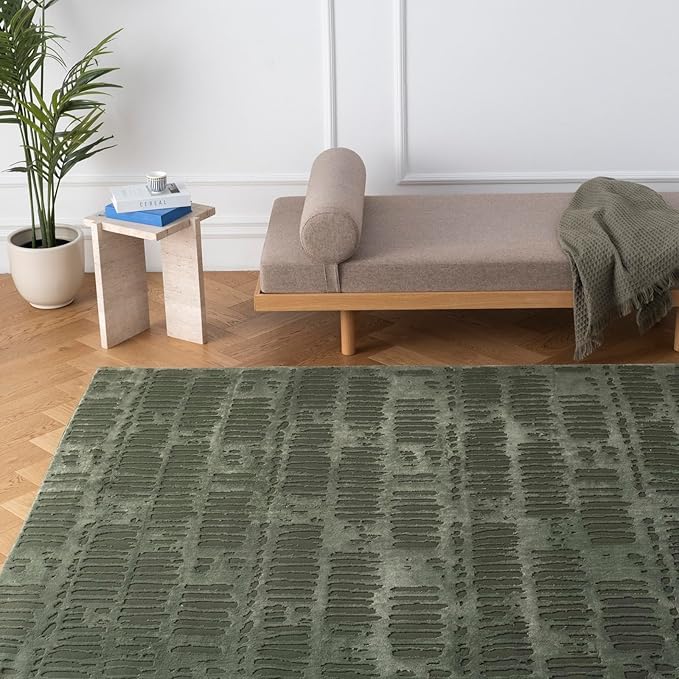 Revival Rugs Shell 9'2"x12'2" Washable Area Rug for Living Room Bedroom - 100% Recycled Oeko-TEX Certified, Medium Pile, Green