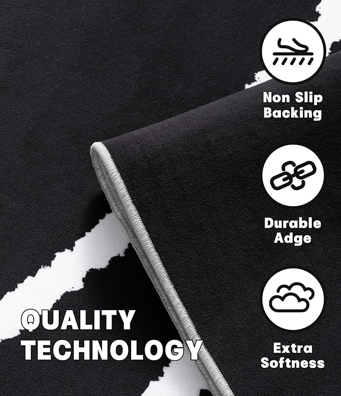 YIHOUSE Black Modern Area Rug 5x7,Abstract Rugs for Bedroom,Black and White Geometric Rug,Minimalist Wave Rug,Dark Washable Area Rugs 5x7 Non Slip Throw Rugs for Bedroom，Office