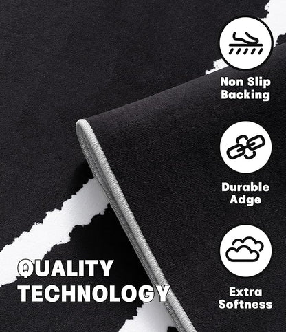 YIHOUSE Black Modern Area Rugs 8x10,Large Black and White Rugs for Living Room,Wave Washable Rug 8x10,Thin Abstract Geometric Rug,Minimalist Striped Rugs for Bedroom,Office