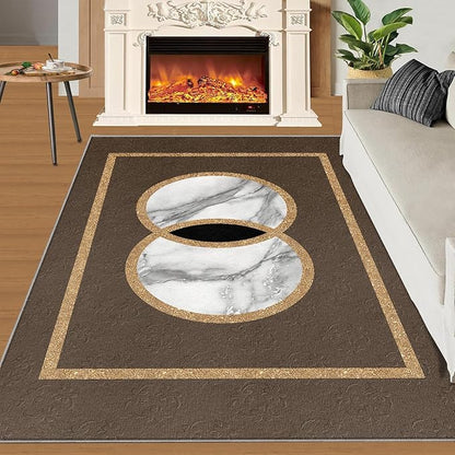 Brown Marble Bedroom Rug Vintage Mid-Century Geometric Rug Marble Pattern Decor Rugs Circle Rectangle Gilded Geometry Floor Mat Elegant Decor for Living Room 8x10ft